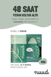 Nuud Juniper x Mint Stick 45g - 48 Saat Etkili, %100 Doğal & Vegan Parfümsüz Ardıç x Nane Kokulu Stick Deodorant